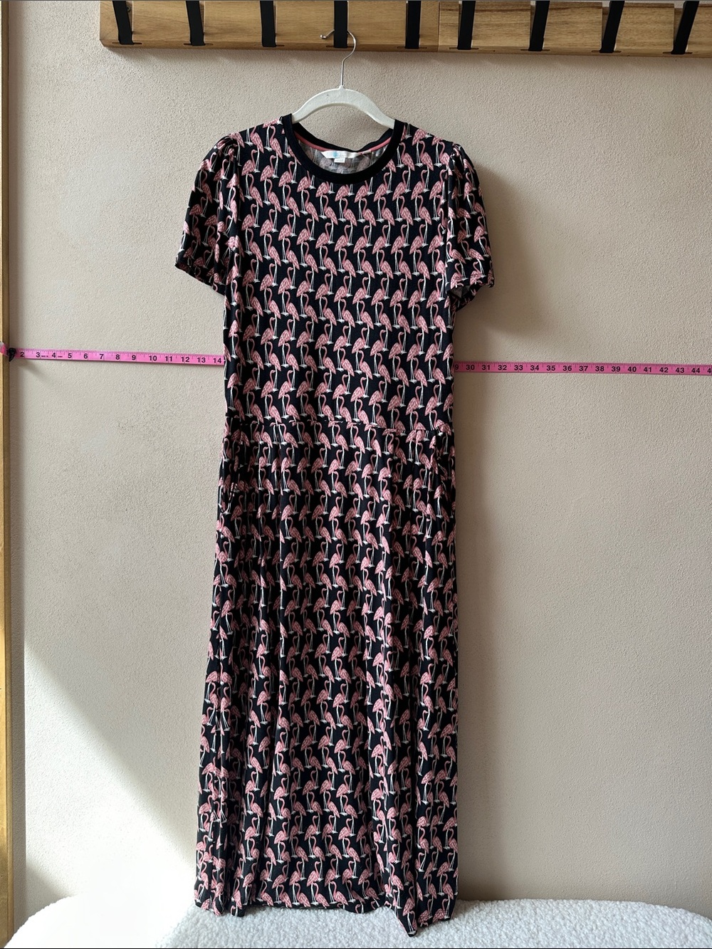Boden Black Maxi Dress with Pink Flamingo Print